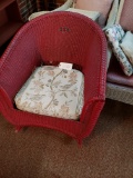 Red wicker rocker originally from Junior home Tiffin Ohio