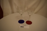 Pair of Stem Glasses - One w/Blue Bottom and One w/Red Bottom