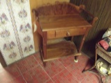 Wash stand w/towel bars w/burled wood on back