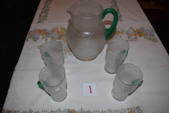Tiffin Glass Jack Frost 64 oz Pitcher and 12 oz Tumblers