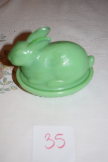 Green Milk Glass Rabbit