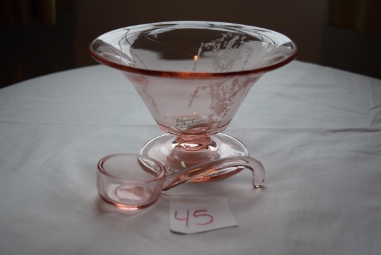 Tiffin Glass Empire Compote w/Pink Depression Glass Ladle
