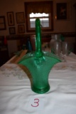Tiffin Glass Jack Frost Emerald Green Basket