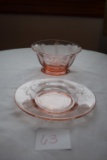 Tiffin Glass Pink Persian Pheasant Finger Bowl and Liner