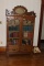 Oak 4 shelf Bookcase with bottom drawers and fancy carving and glass doors-41