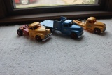 International Plastic Toy Trucks-1 Blue and 2 yellow and Trailer