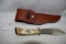 Antler Buck Belt Knife with Engraved Eagle and case