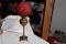 Brass Hurricane Lamp w/Red Satin Baby Face Globe*