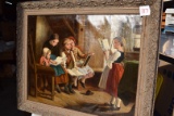 Framed Oil Painting Little children reading books by L. Hardegg