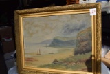 Framed Picture Ocean Boat hillside sheep by Emilie Fogal *