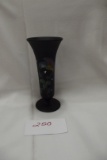 Tiffin Glass Black Satin Vase with Painted Parrot with Flowers (Excellent Condition)