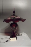 Charles Lotton Red Lamp w/Flowers