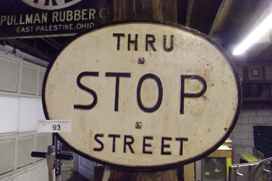 Oval Cast Sign Stop Thru Street