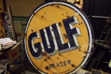 Large Round 2 Sided Gulf Porcelain Sign 66