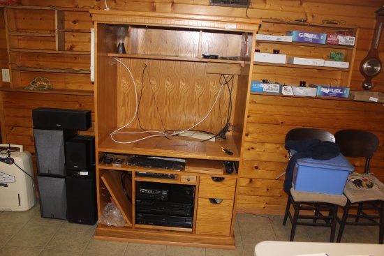 Oak Entertainment Center (contents not included) 68" H x 42" x 23", TV Opening 40.5" x 34.5"