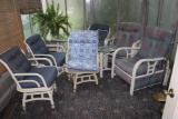 Outdoor Furniture-4 Swivel Chairs, 2 Recliners, 1 small glass top end table, 1 large glass top table