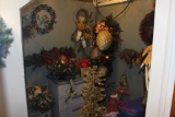 Contents of Closet - Decorative Wreaths, Christmas Ornaments, 4 Drawer Plastic Cabinet, Plastic Tote