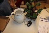 Ceramic Pitcher and Plastic Bonsai Tree