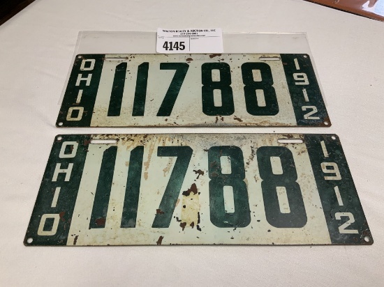 1912 Ohio License Plate #11788 pair