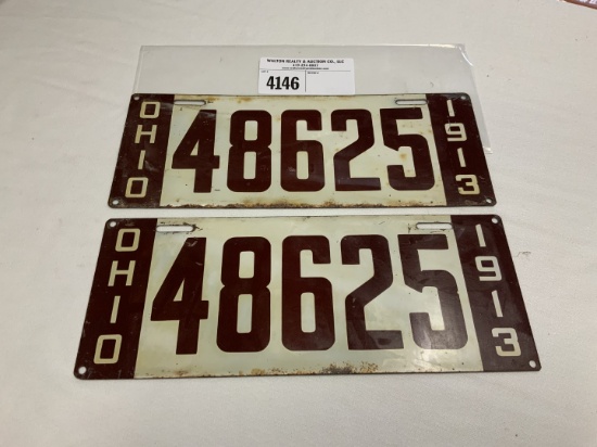 1913 Ohio License Plate #48625 pair