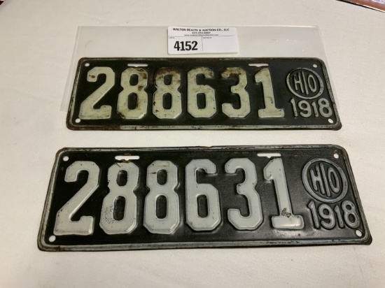 1918 Ohio License Plater #288631 pair