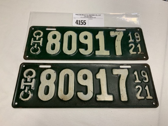 1921 Ohio License Plate #80917 pair
