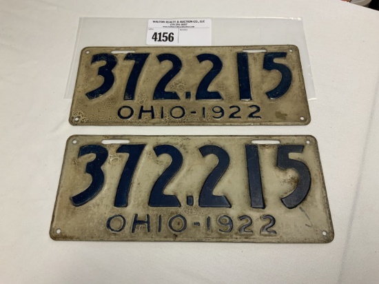 1922 Ohio License Plate #372.215 pair