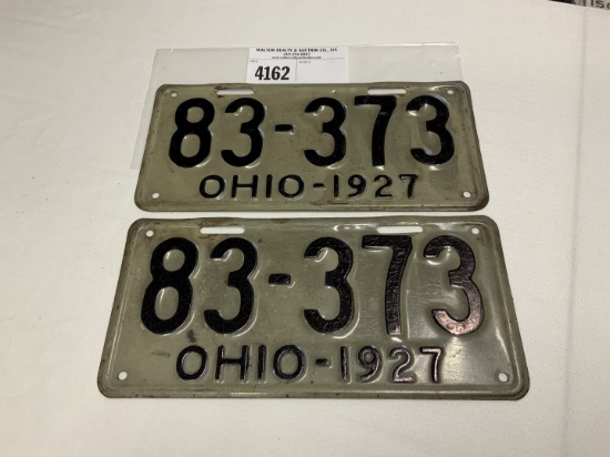 1927 Ohio License Plate # 83-373 pair