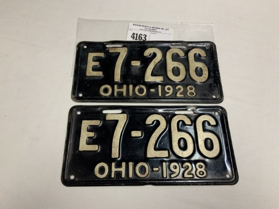 1928 Ohio License Plate #E7-266 pair