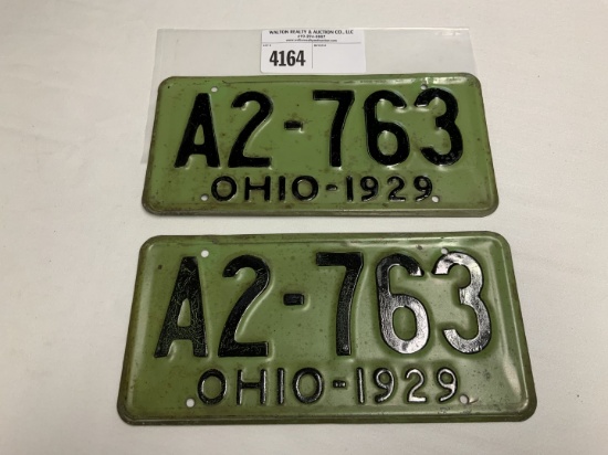 1929 Ohio License Plate #A2-763 pair