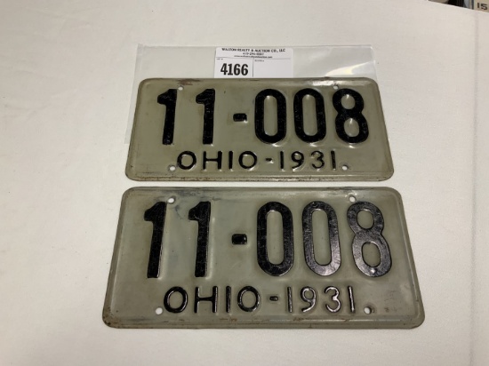 1931 Ohio License Plate #11-008 pair