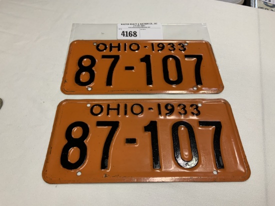 1933 Ohio License Plate #87-107 pair