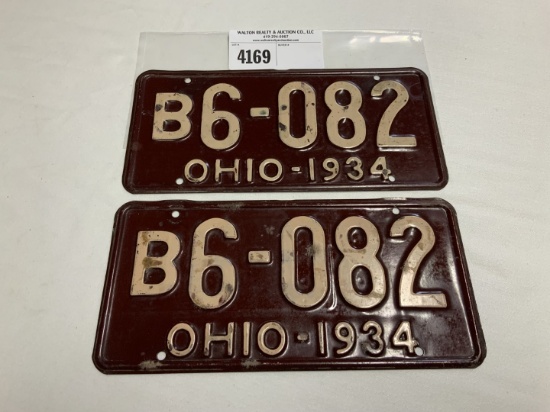 1934 Ohio License Plate #B6-082 pair