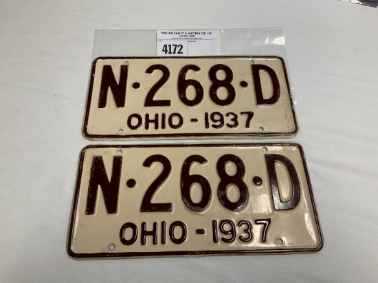 1937 Ohio License Plate #N-268-D pair