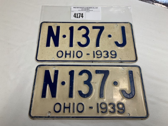 1939 Ohio License Plate #N-137-J pair