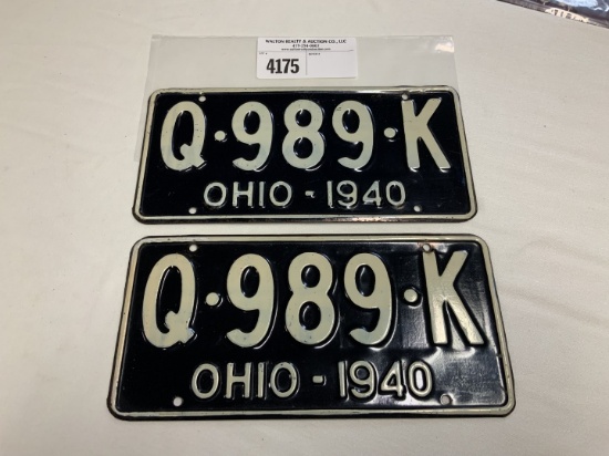 1940 Ohio License Plate #Q-989-K pair