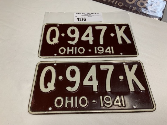 1941 Ohio License Plate #Q-947-K pair