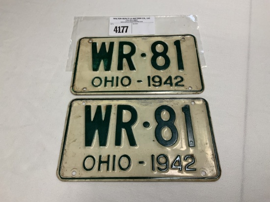 1942 Ohio License Plate #WR-81 pair