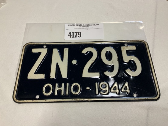 1944 Ohio License Plate #ZN-295