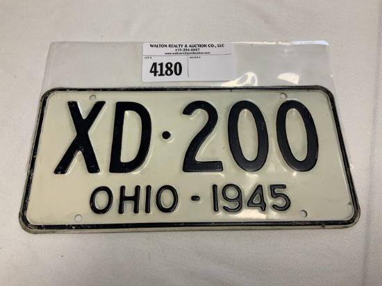 1945 Ohio License Plate #XD-200
