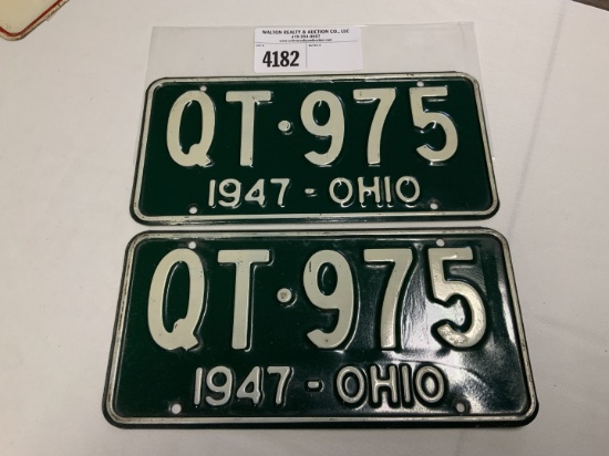 1947 Ohio License Plate #QT-975 pair