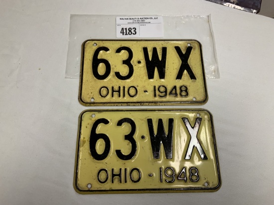 1948 Ohio License Plate #63-WX pair