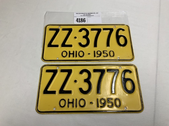 1950 Ohio License Plate #ZZ-3776 pair