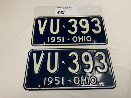 1951 Ohio License Plate #VU-393 pair