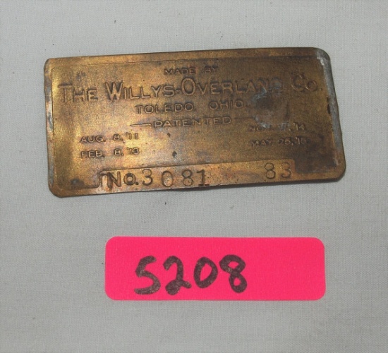 Willys-Overland Serial Number Plate