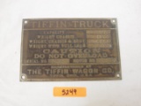 Tiffin Truck Serial Number Plate