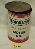 Tidewater motor oil (round quart) unissued w/lid â€“ metal