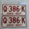 Ohio 1937 License Plate Pair