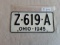 Ohio 1945 License Plate