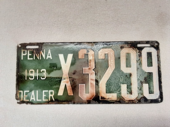 Pennsylvania 1913 Porcelain License Plate
